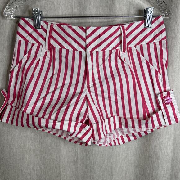 Delia’s Women’s Chino Shorts - Pink & White Stripes - Size 5/6 - Stretch/Button - Picture 1 of 4